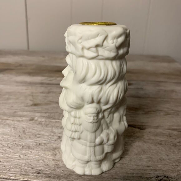 Santa Claus Christmas Pillar Candle Holders Ceramic Decor 5 in. Vintage Taiwan - Picture 6 of 10
